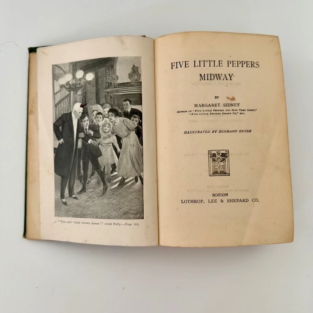 1918 Five Little Peppers Midway By‎ Margaret Sidney, Antique Hardcover Book